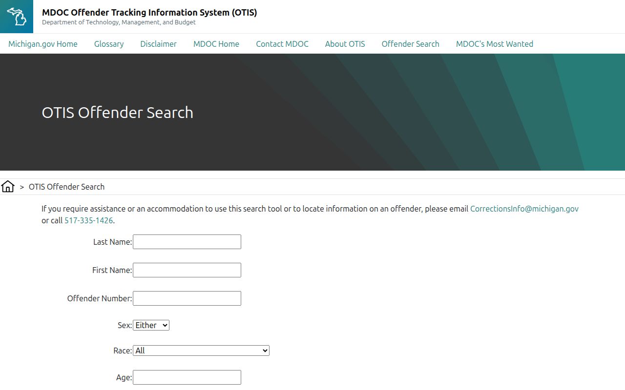 Michigan DOC offender photo and Luce County custody search interface