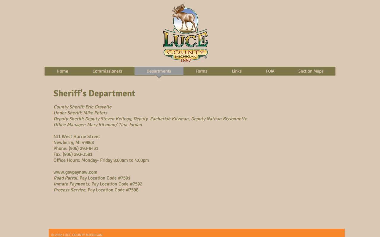 Luce County recent arrest and sheriff contact page