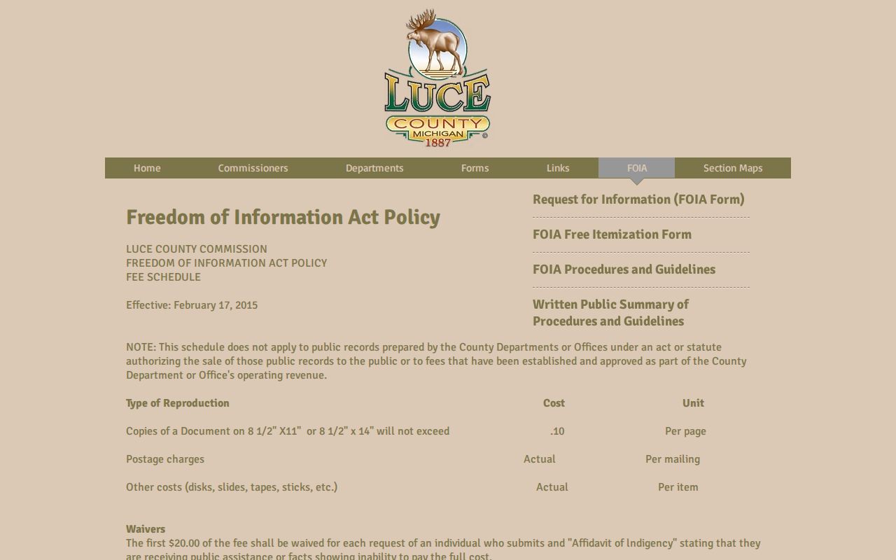 Luce County arrest record FOIA request page