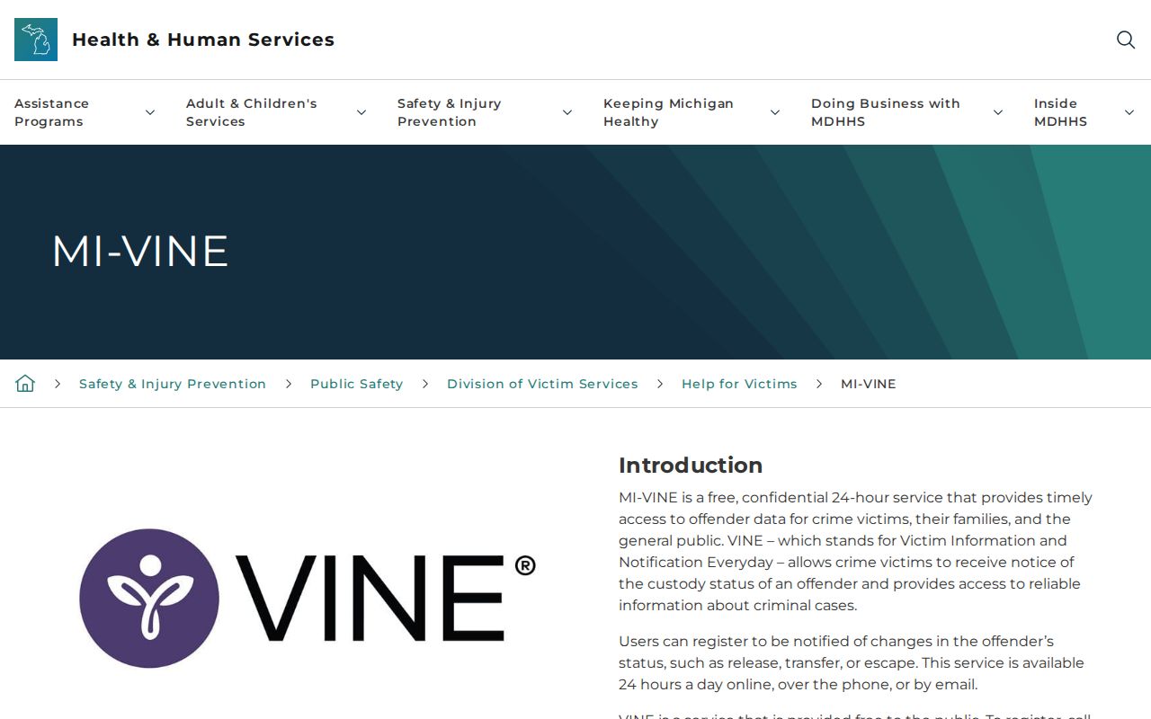 Michigan MI-VINE custody and arrest notification information
